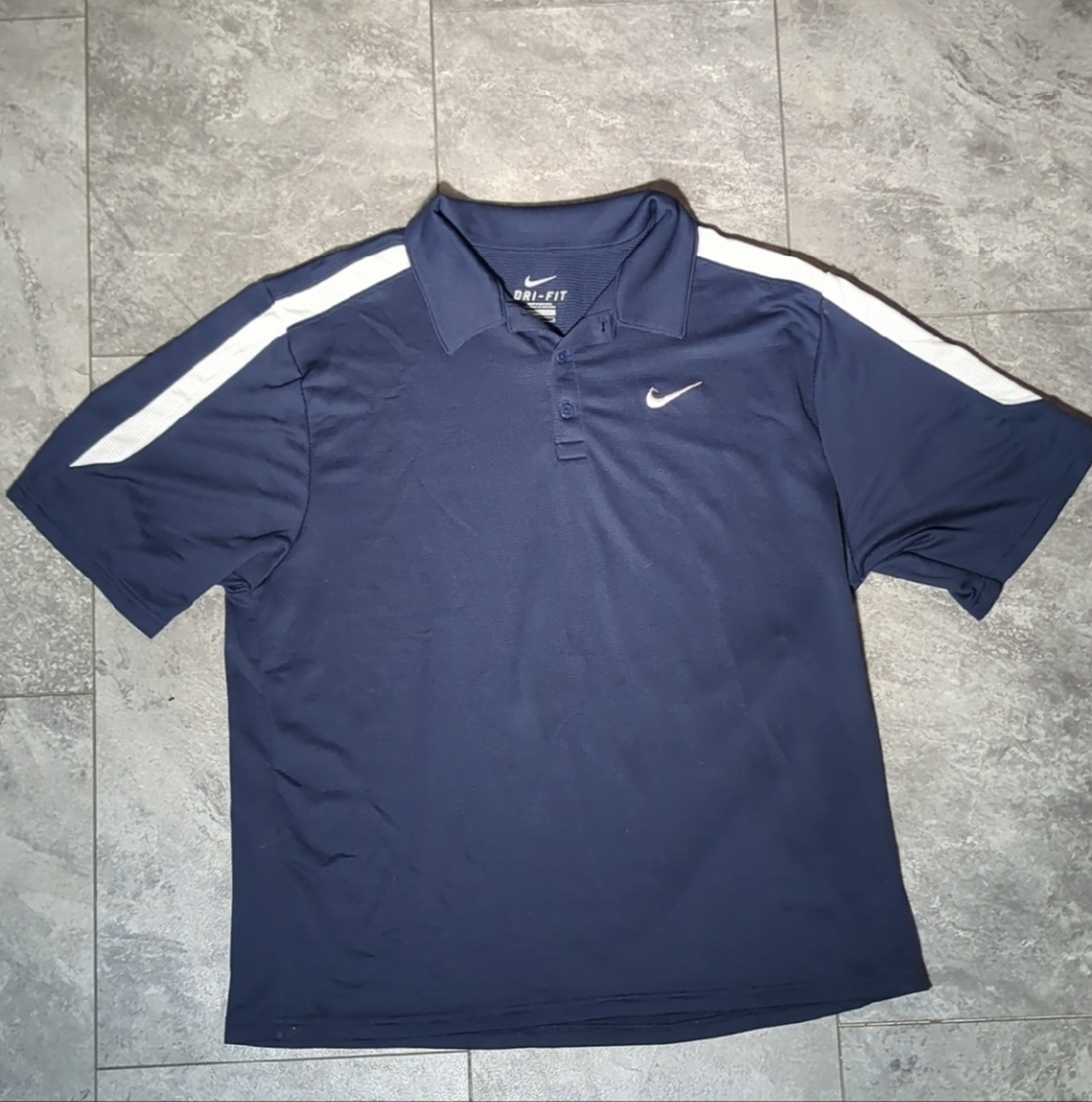 Nike Dri-FIT Polo Shirt Men's L Navy Blue Athletic Golf Tennis Short Sleeve